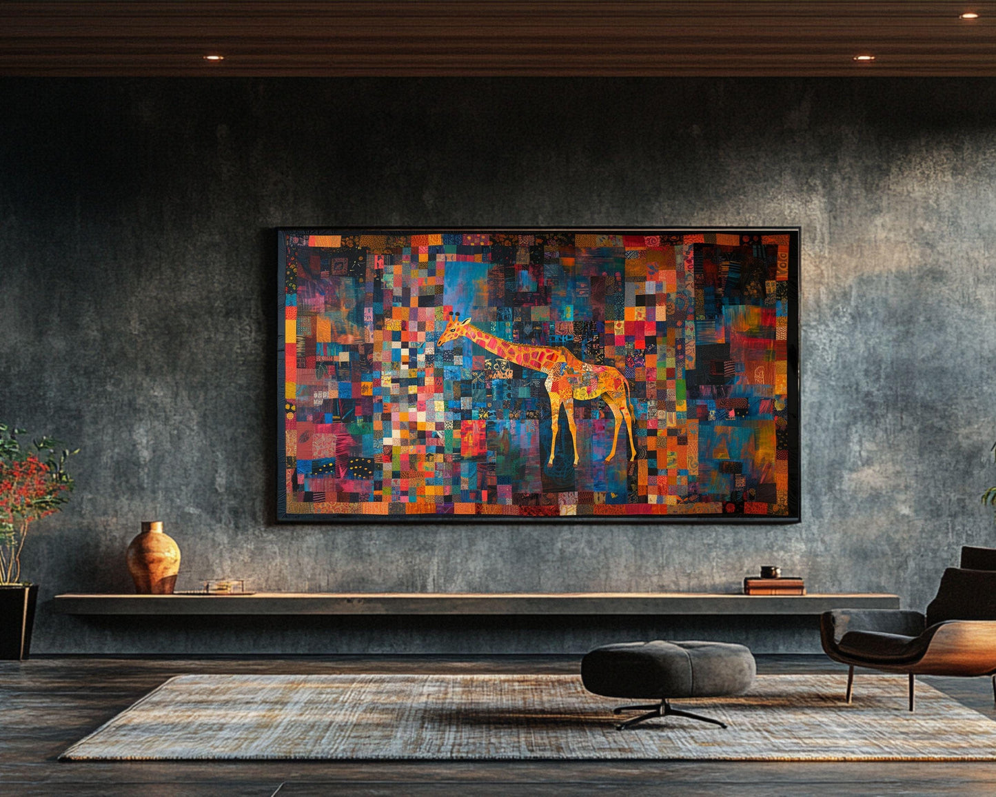 Giraffe African American Patchwork Quilt Canvas Art