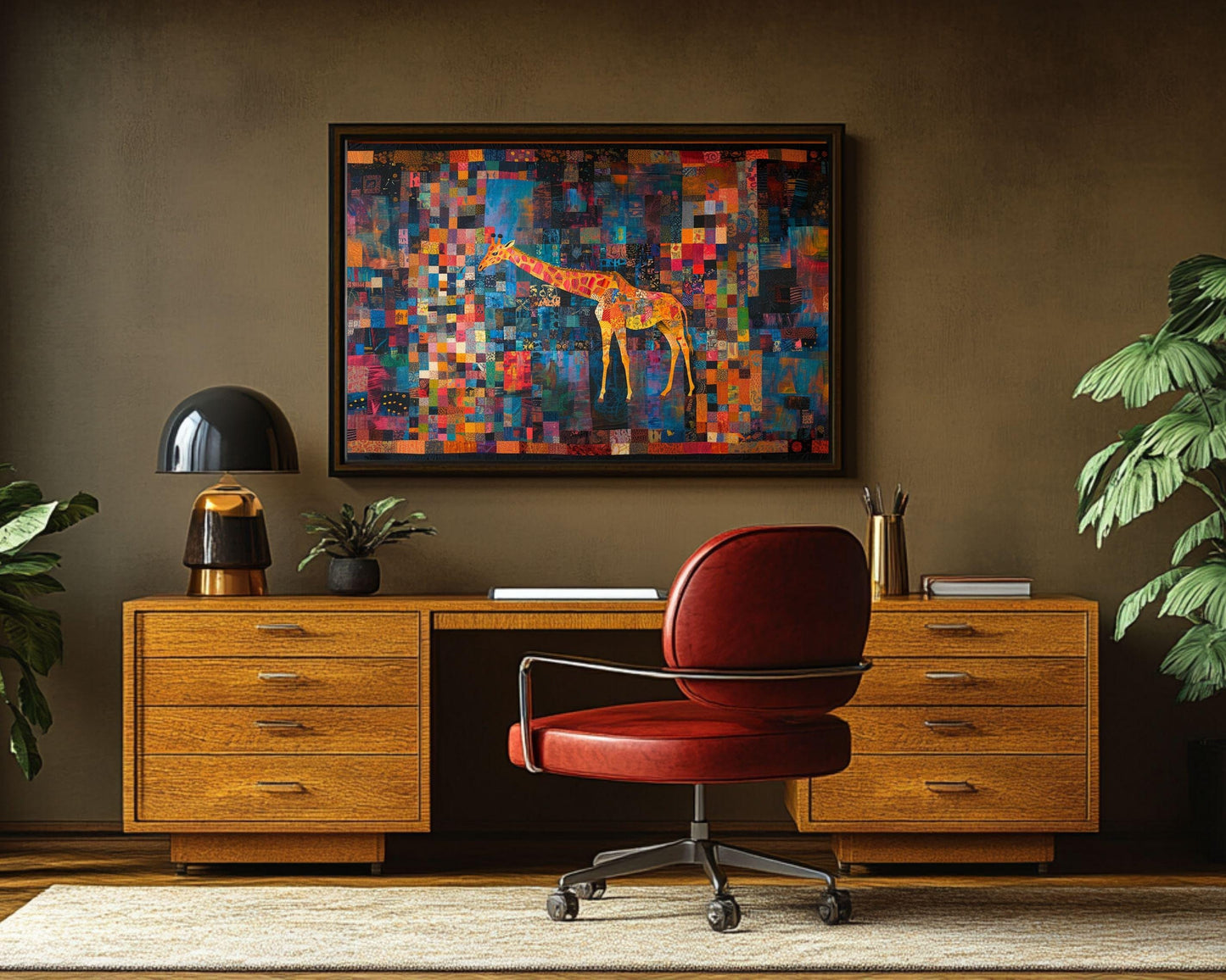 Giraffe African American Patchwork Quilt Canvas Art