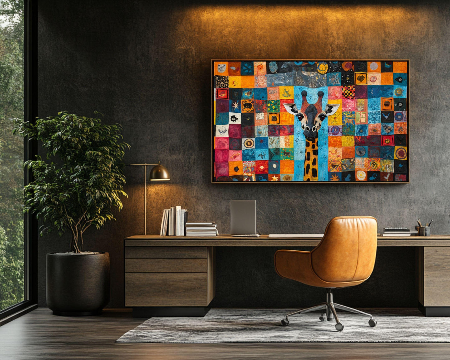 Colorful Giraffe African American Wall Art Canvas