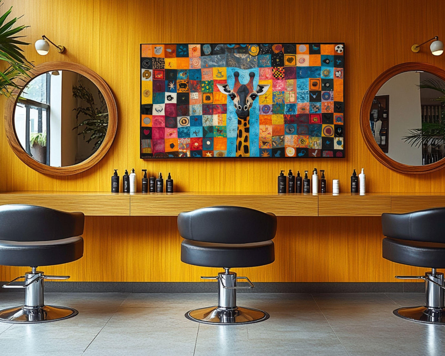 Colorful Giraffe African American Wall Art Canvas