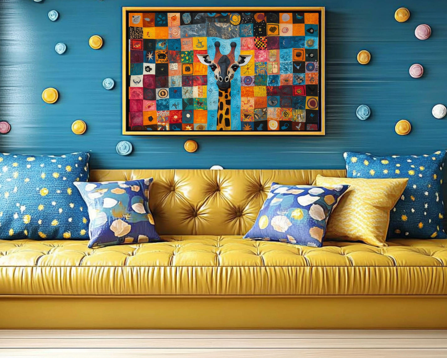 Colorful Giraffe African American Wall Art Canvas