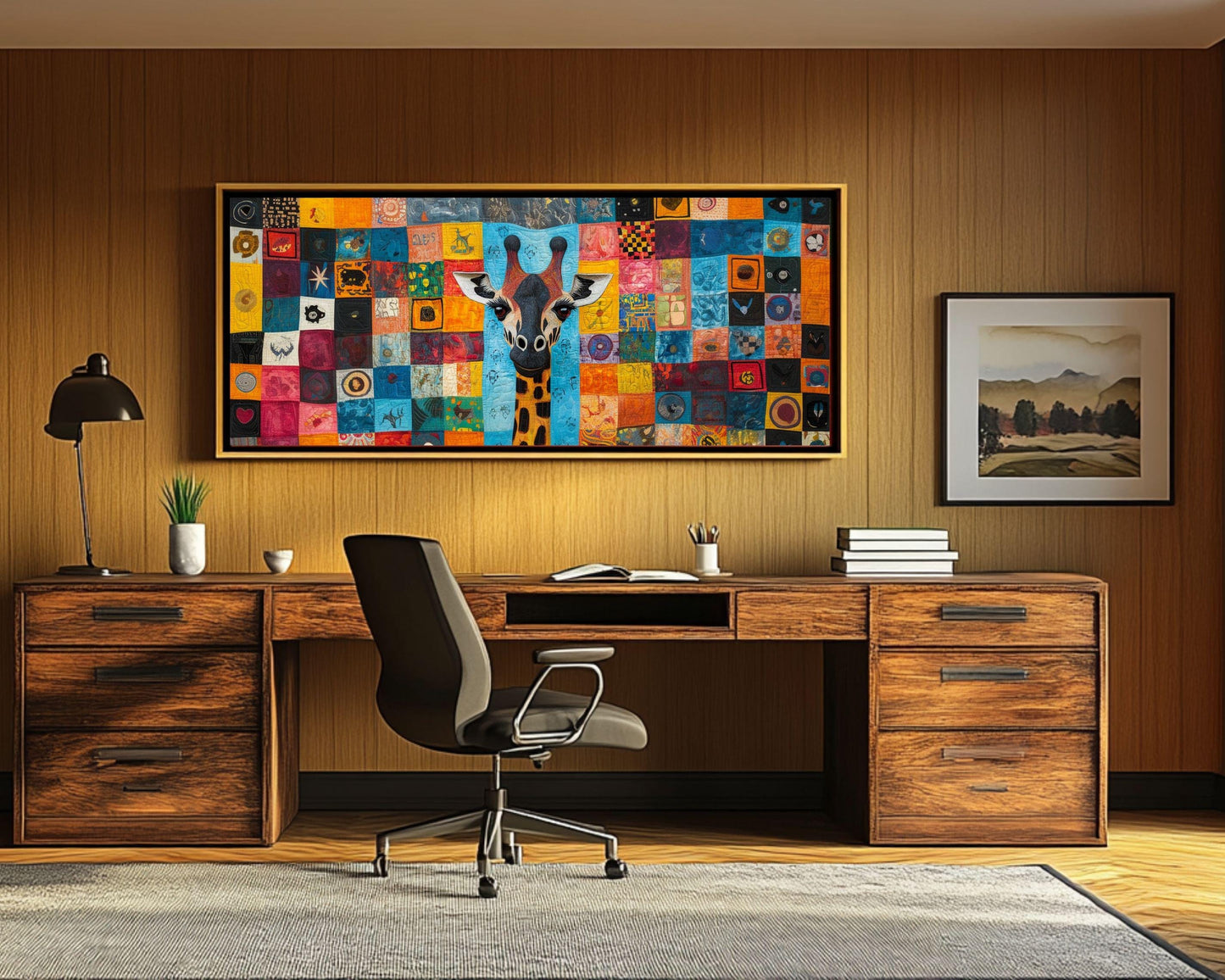 Colorful Giraffe African American Wall Art Canvas