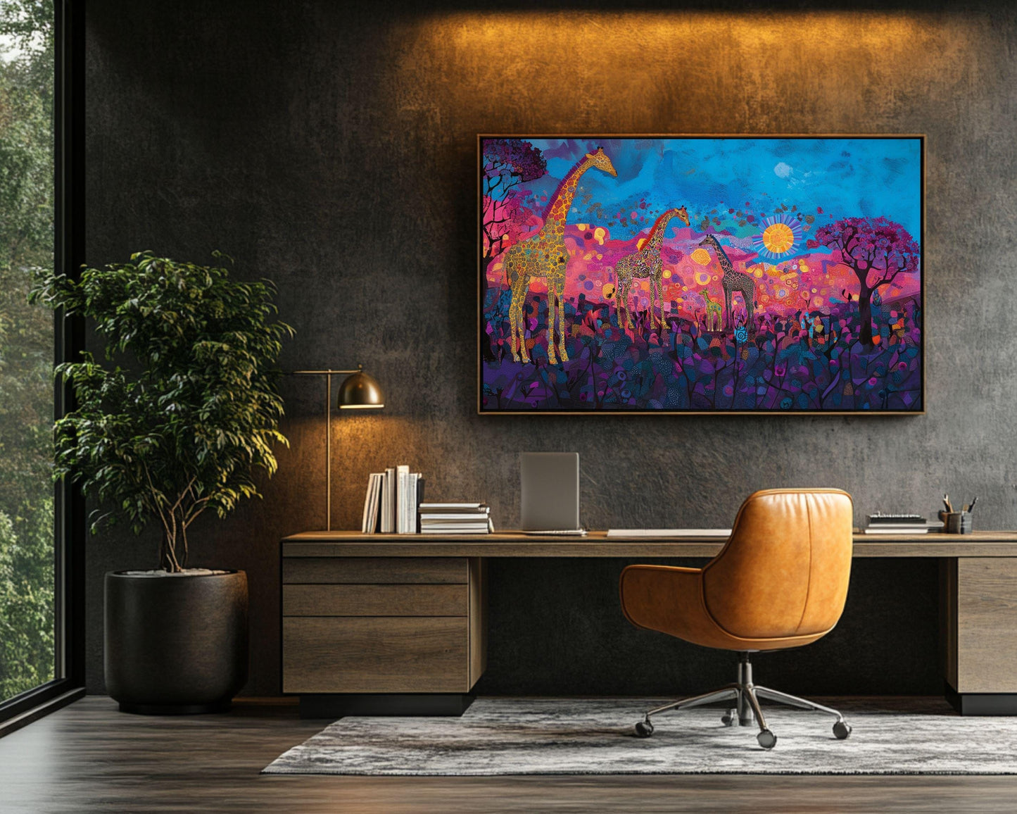 Giraffe Family African American Safari Canvas Art