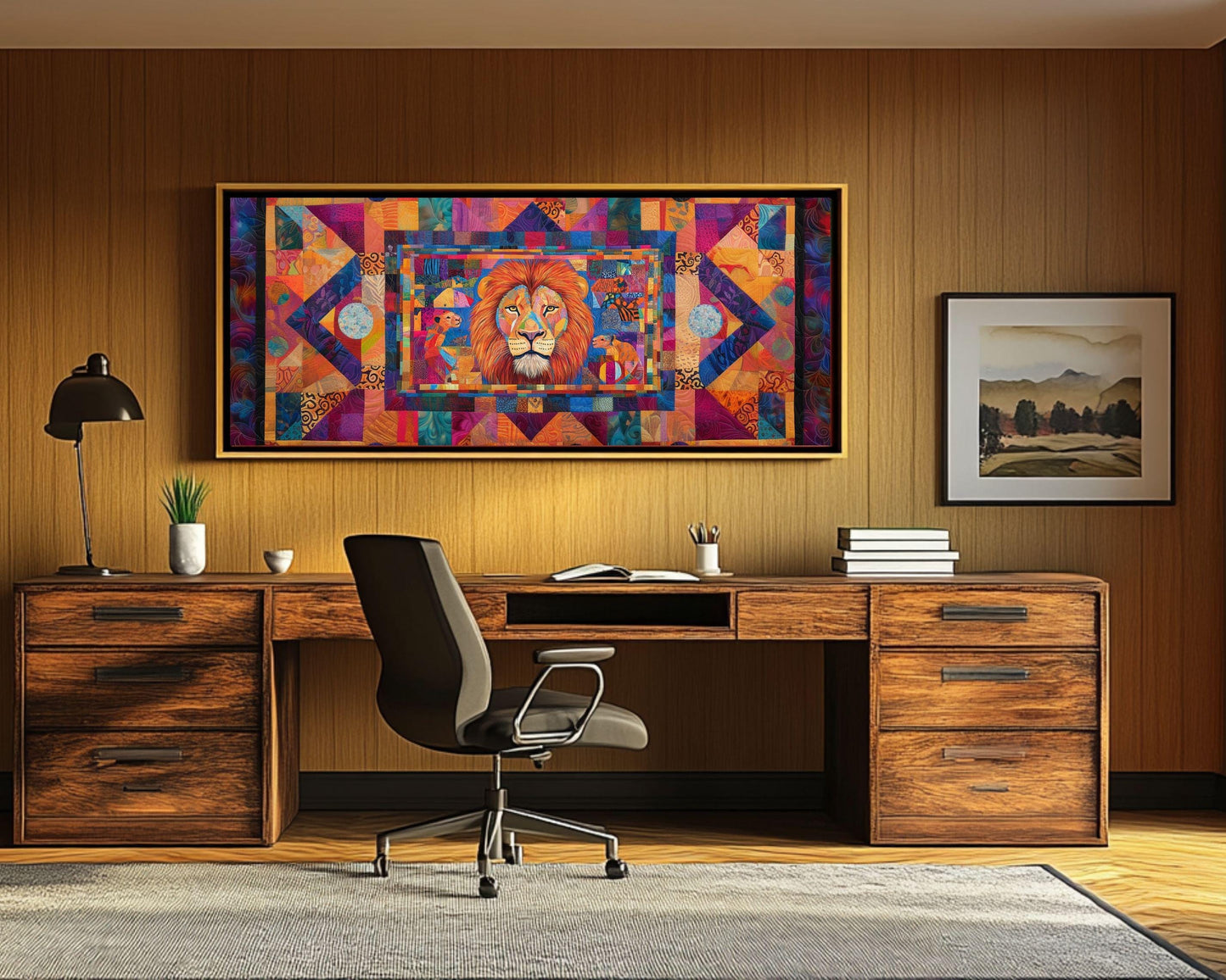 Lion Family African American Patchwork Canvas Art