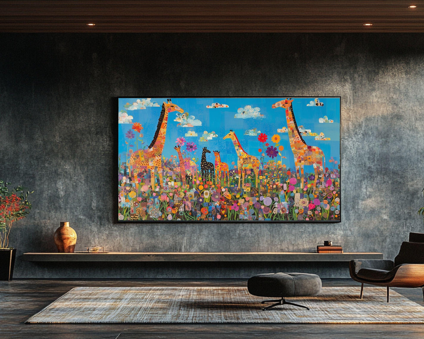 Giraffe Family African American Wall Art Canvas Print