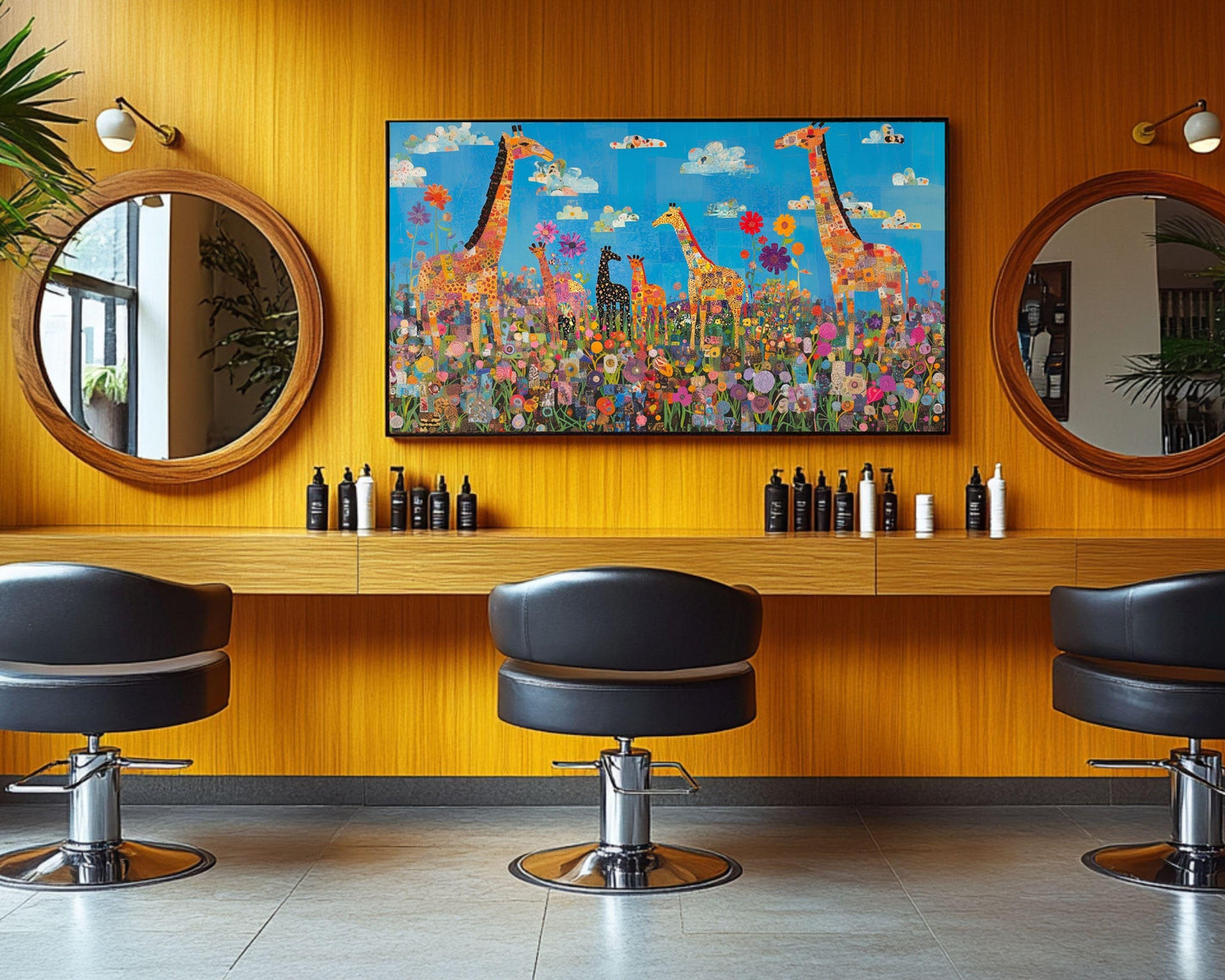 Giraffe Family African American Wall Art Canvas Print