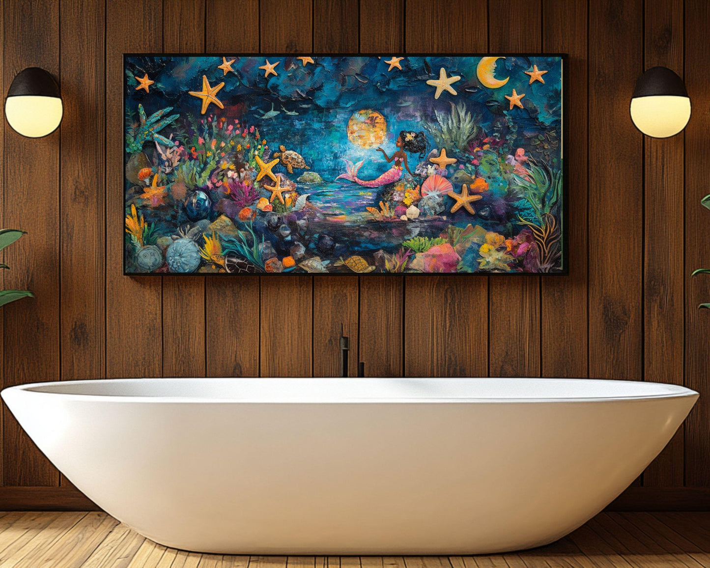 African American Art Mermaid at Moonlight