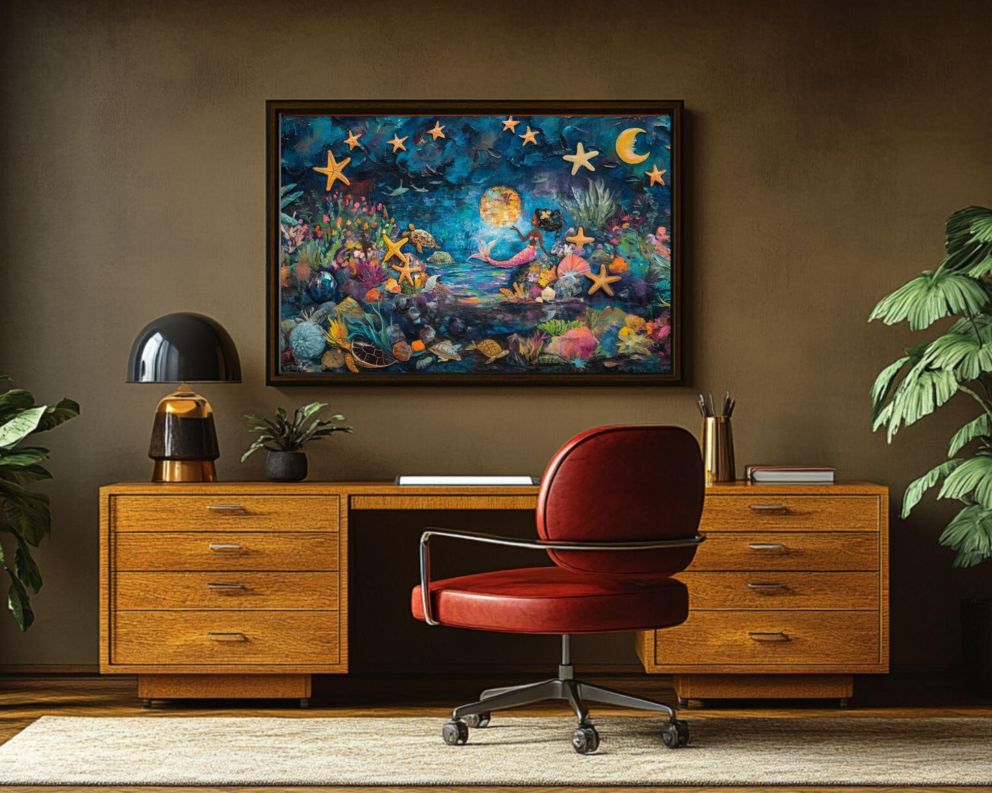 African American Art Mermaid at Moonlight