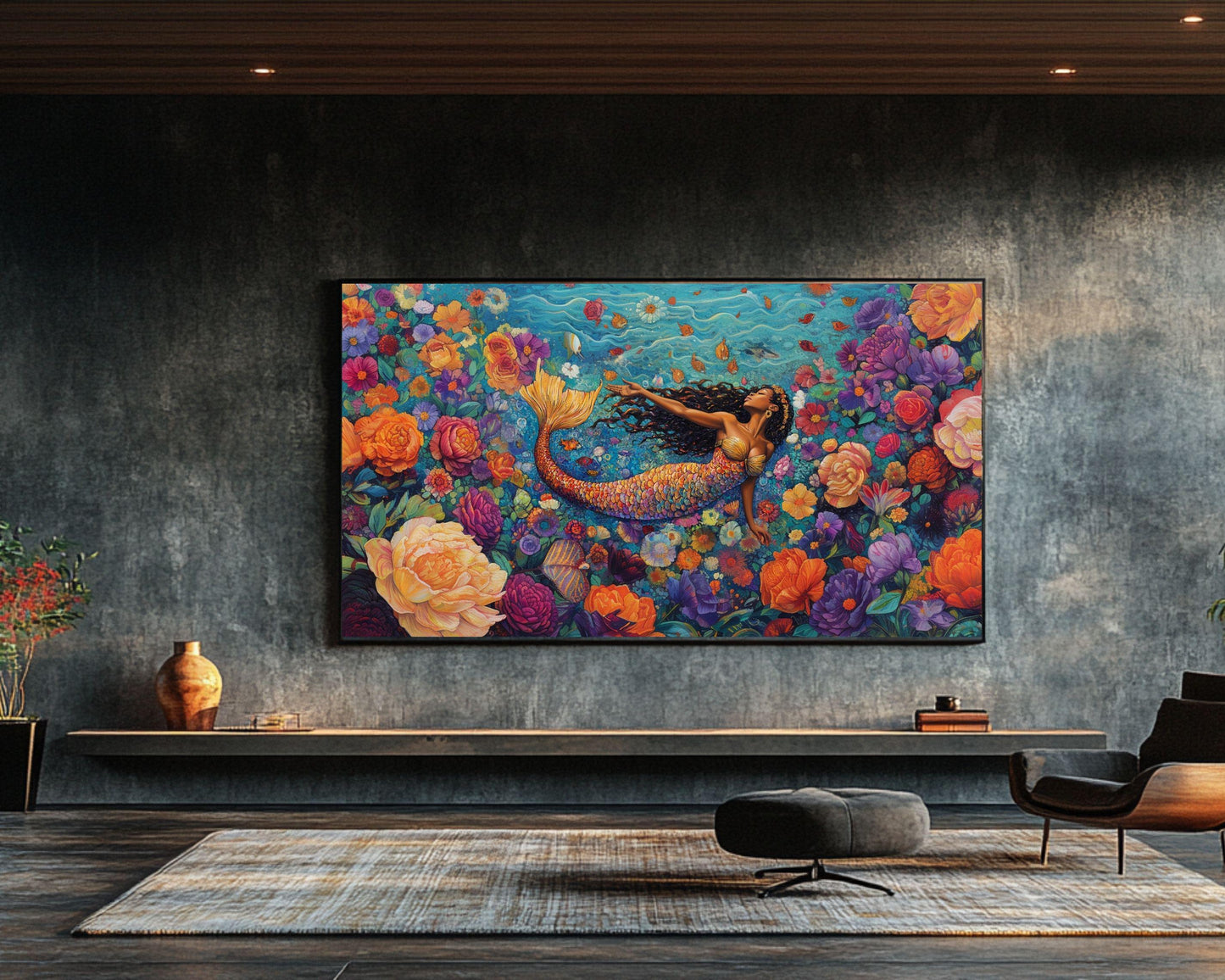 African American Mermaid Wall Art Canvas Print
