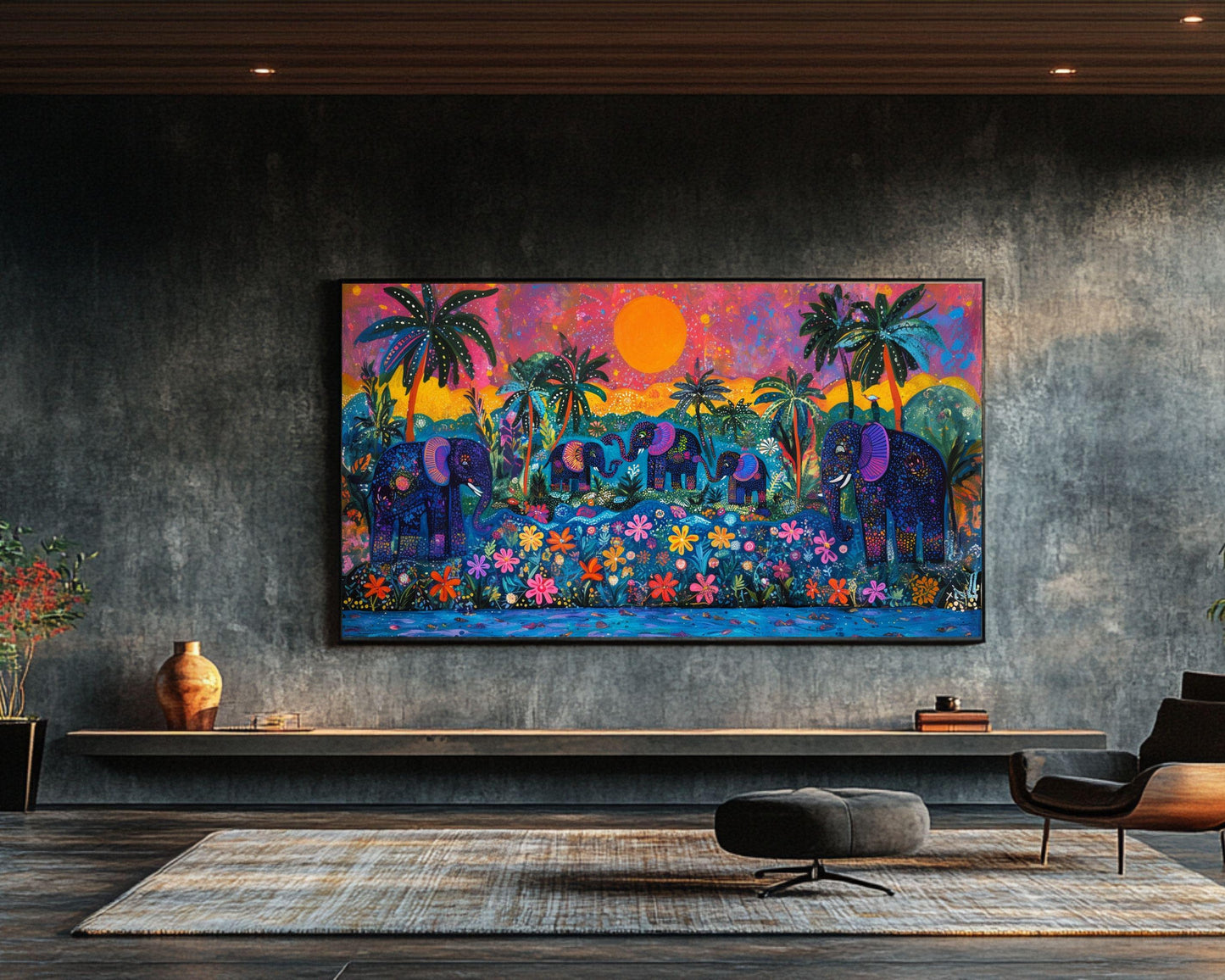 Haitian Elephant Family African American Wall Art Canvas