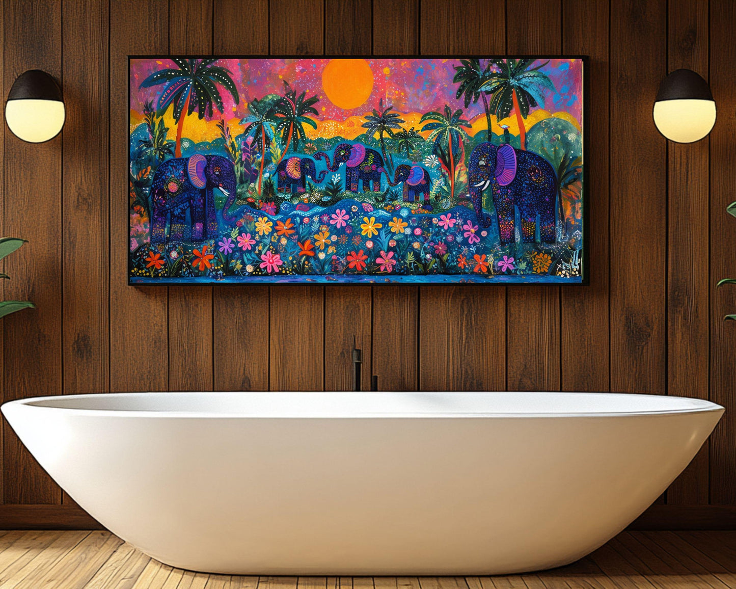 Haitian Elephant Family African American Wall Art Canvas