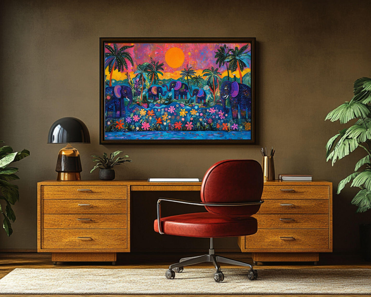 Haitian Elephant Family African American Wall Art Canvas