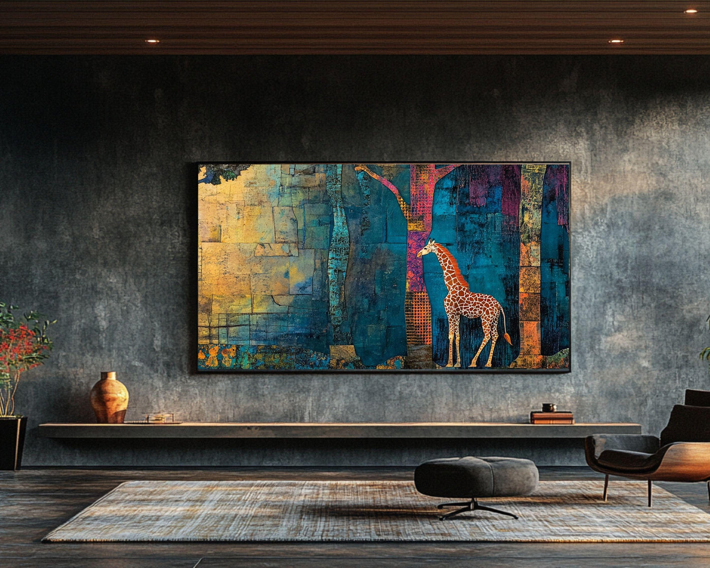 Giraffes Abstract Trees Black Art African American Wall Art