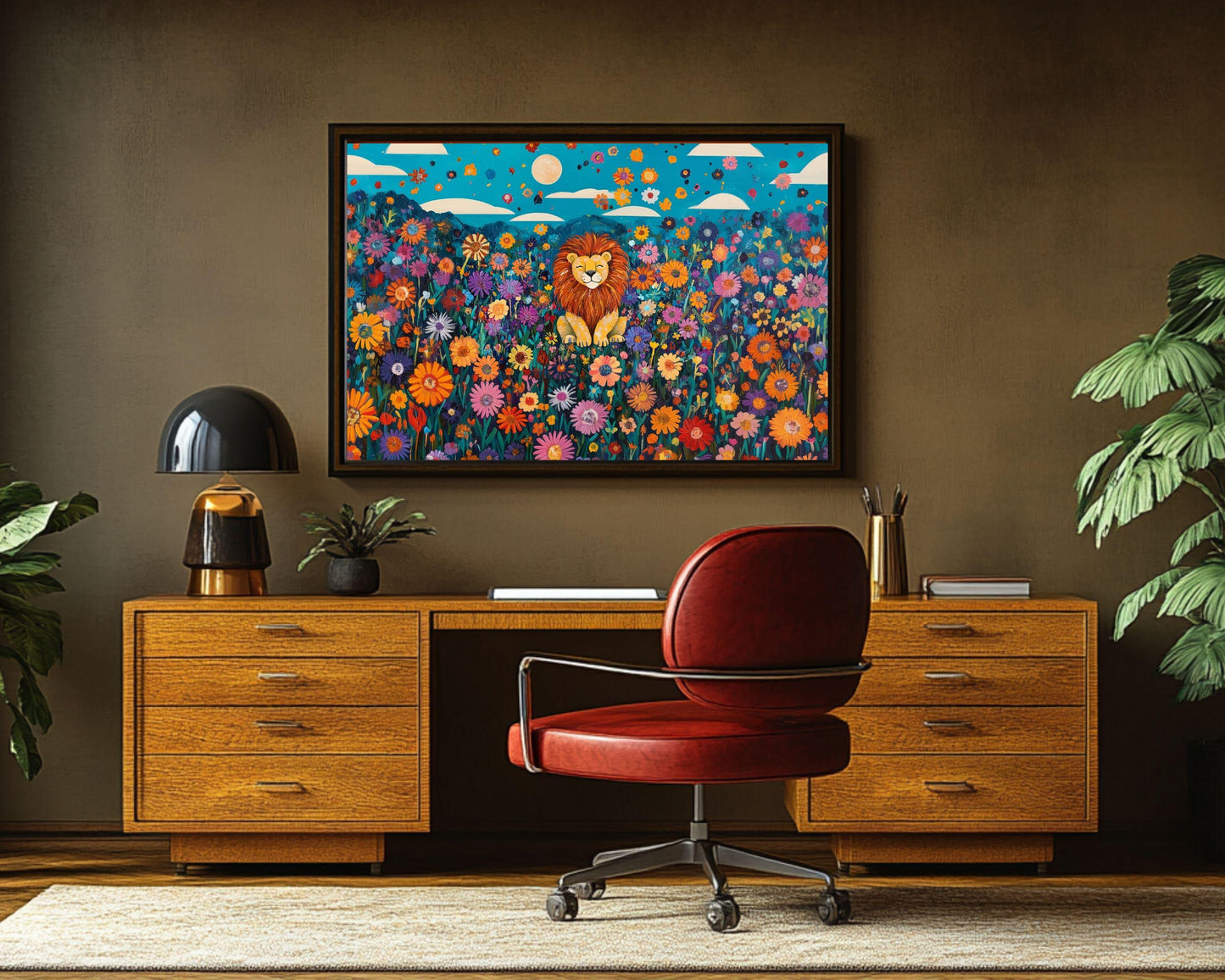 Smiling Lion African American Wall Art Colorful Canvas