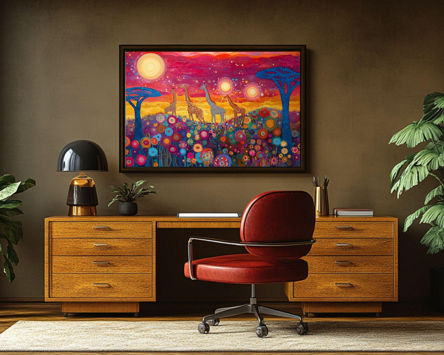 Giraffe African American Wall Art Colorful Canvas Print