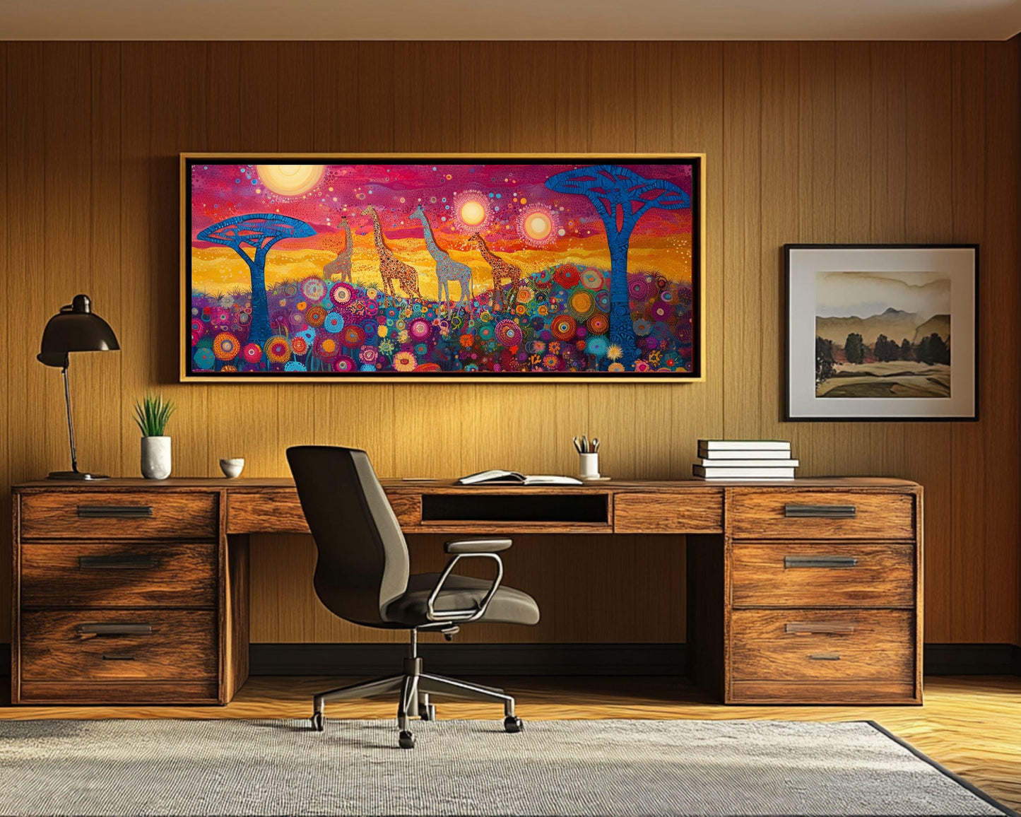 Giraffe African American Wall Art Colorful Canvas Print