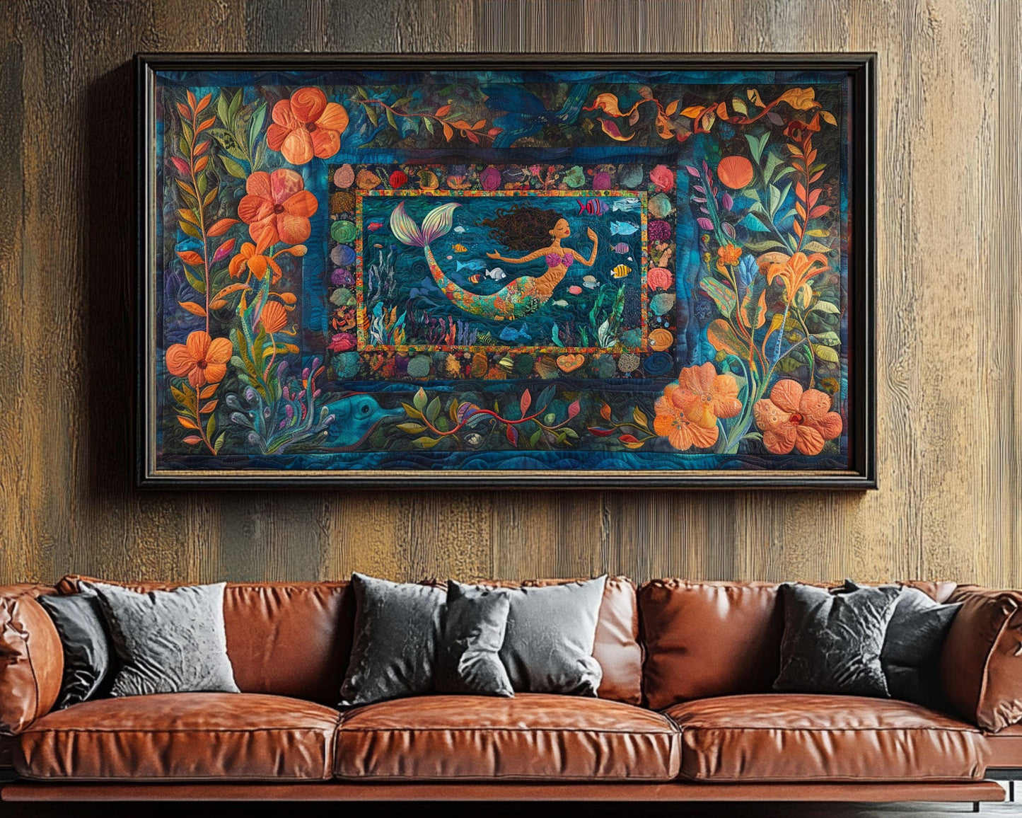 Vibrant Black Mermaid African American Wall Art Canvas