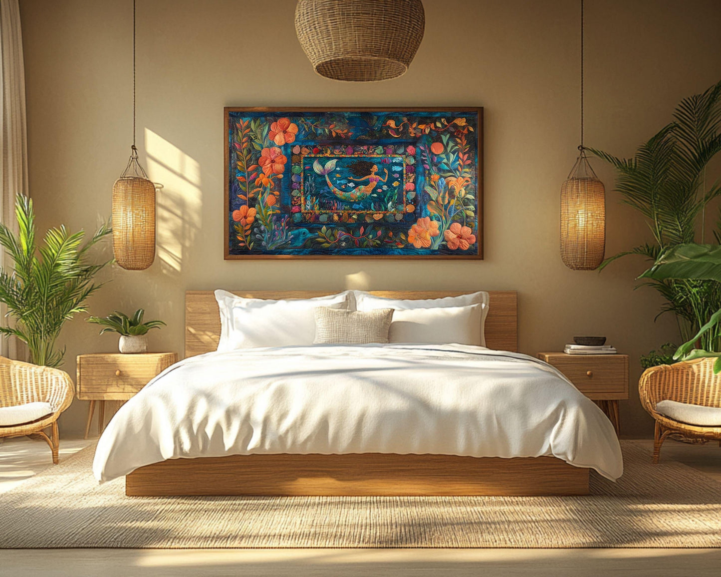 Vibrant Black Mermaid African American Wall Art Canvas