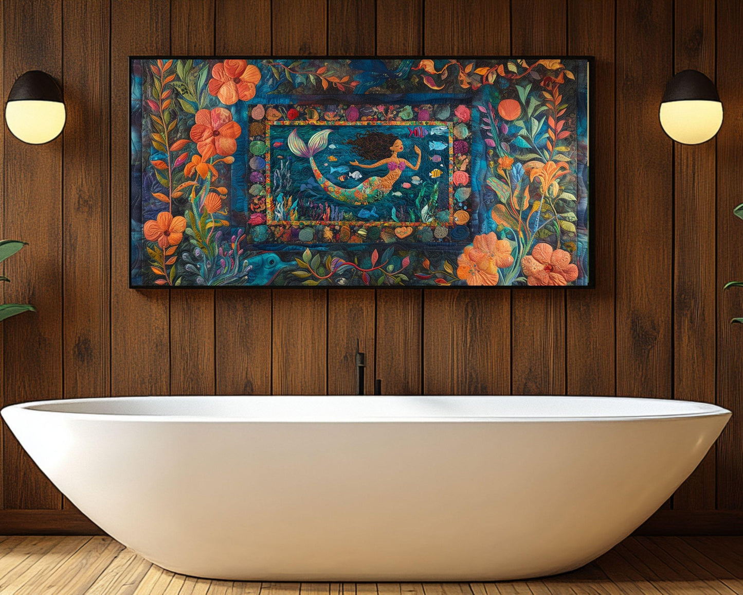 Vibrant Black Mermaid African American Wall Art Canvas