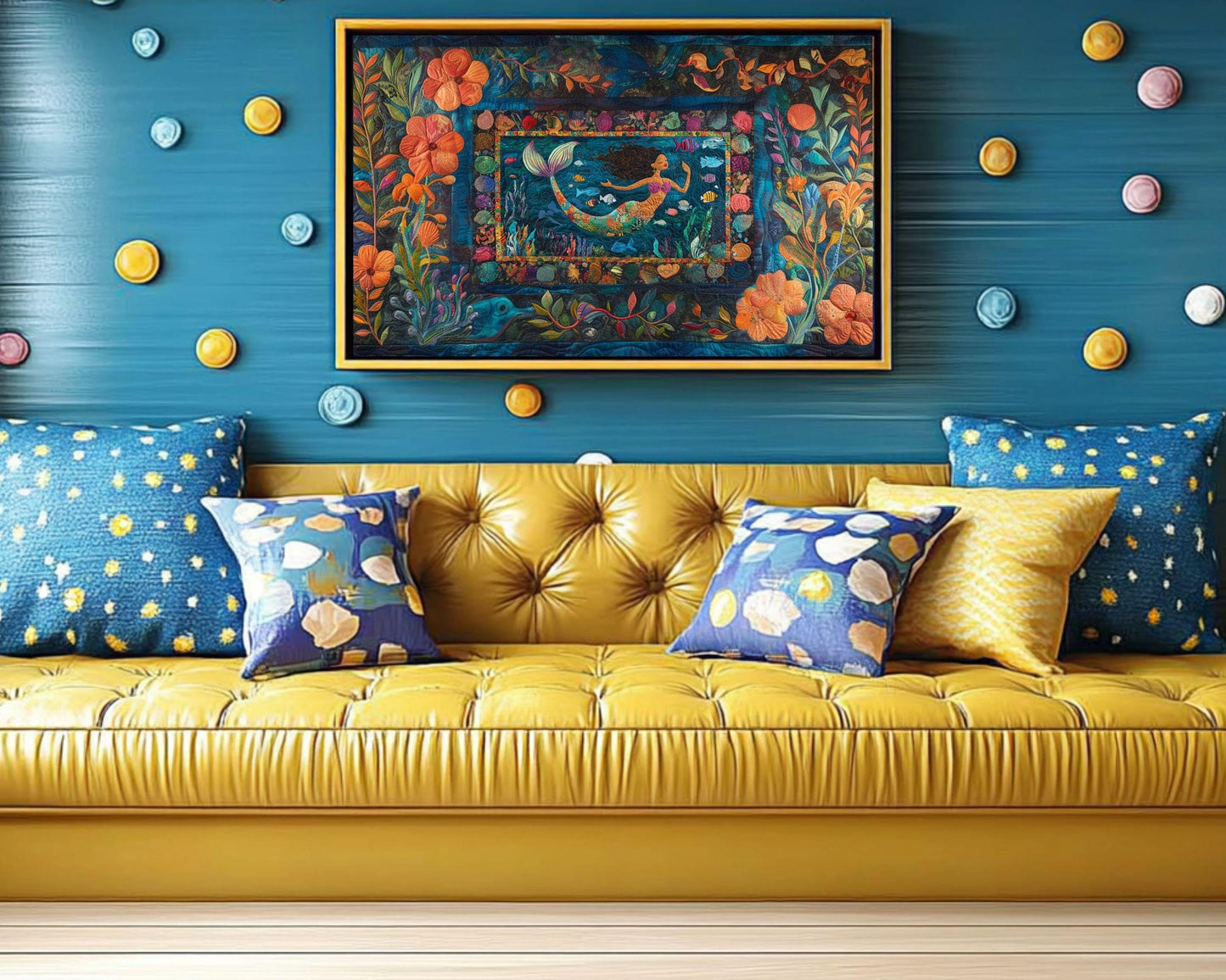 Vibrant Black Mermaid African American Wall Art Canvas