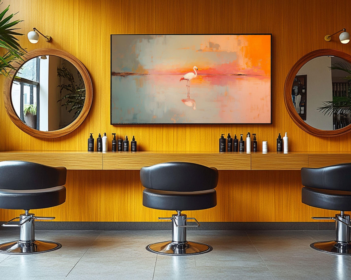 Sunset Flamingo African American Wall Art Canvas Print