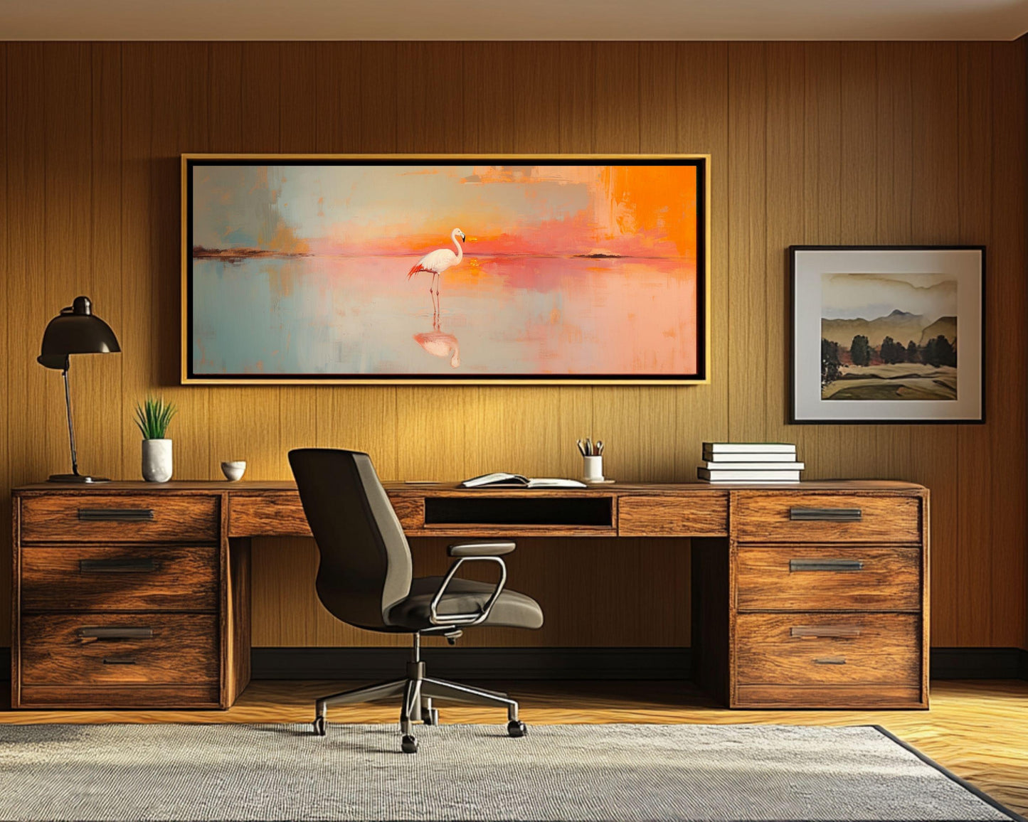 Sunset Flamingo African American Wall Art Canvas Print