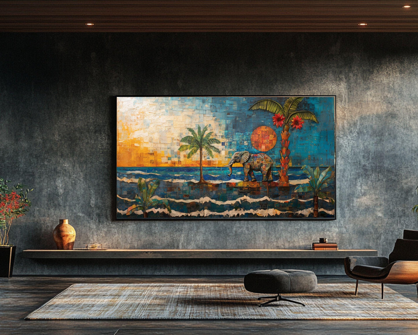 Sunset Elephant African American Wall Art Canvas Print
