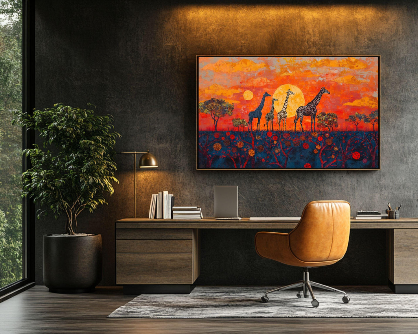 Black Art Giraffes African American Wall Art Safari Sunset Decor