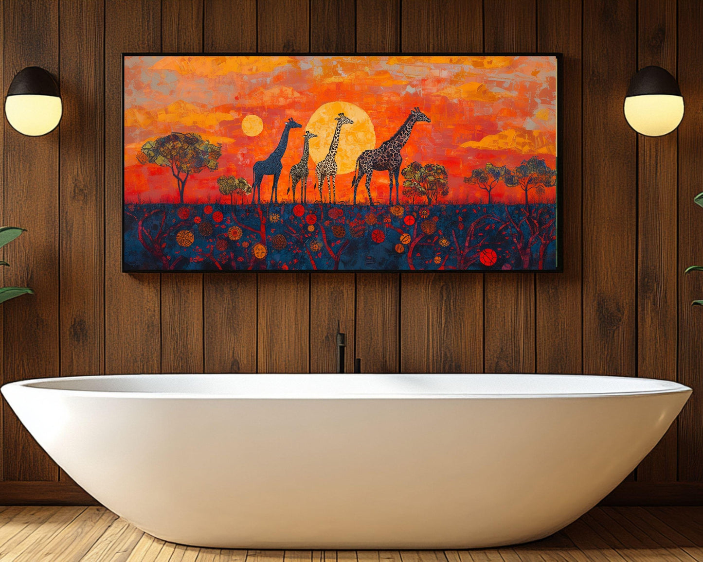 Black Art Giraffes African American Wall Art Safari Sunset Decor