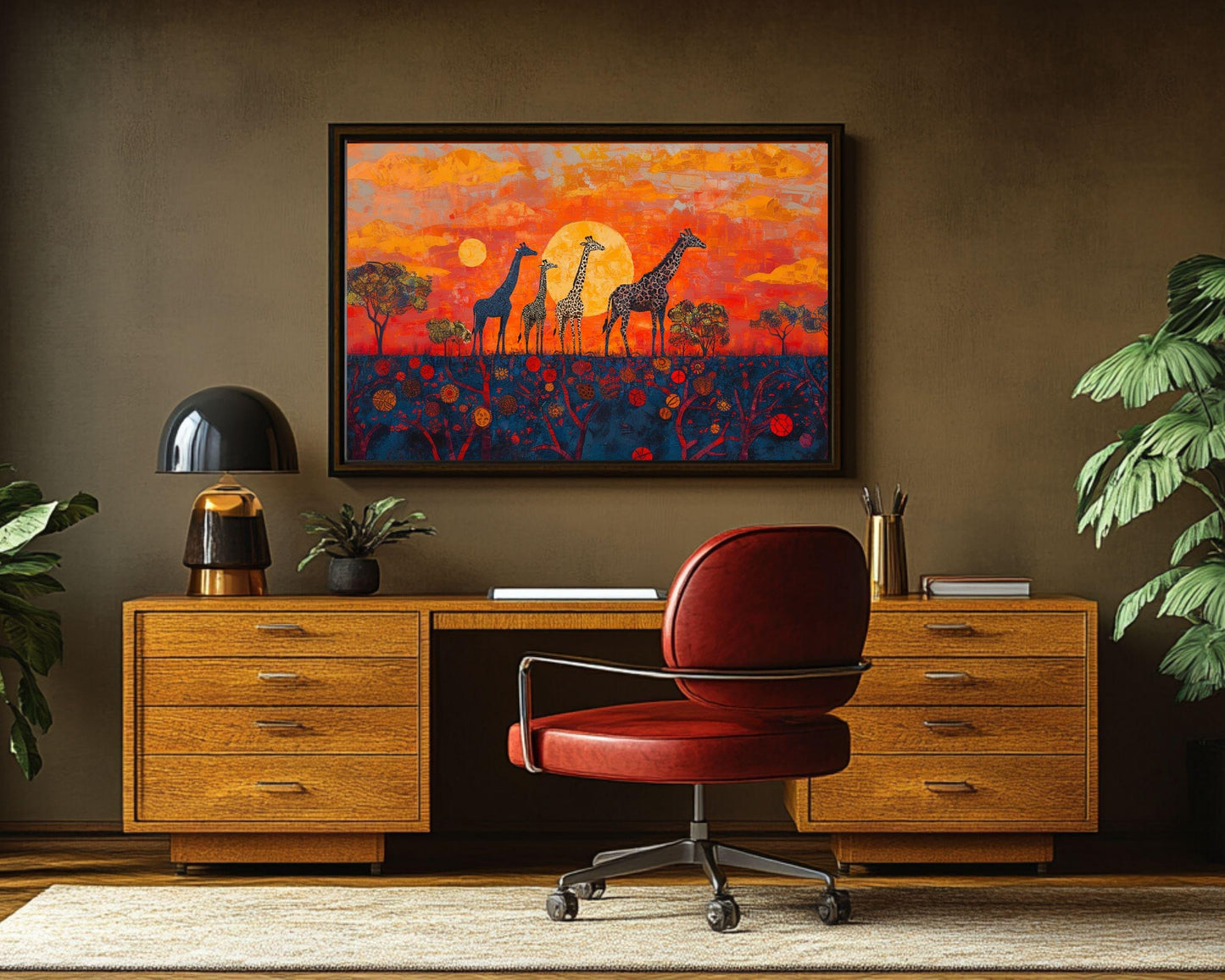 Black Art Giraffes African American Wall Art Safari Sunset Decor
