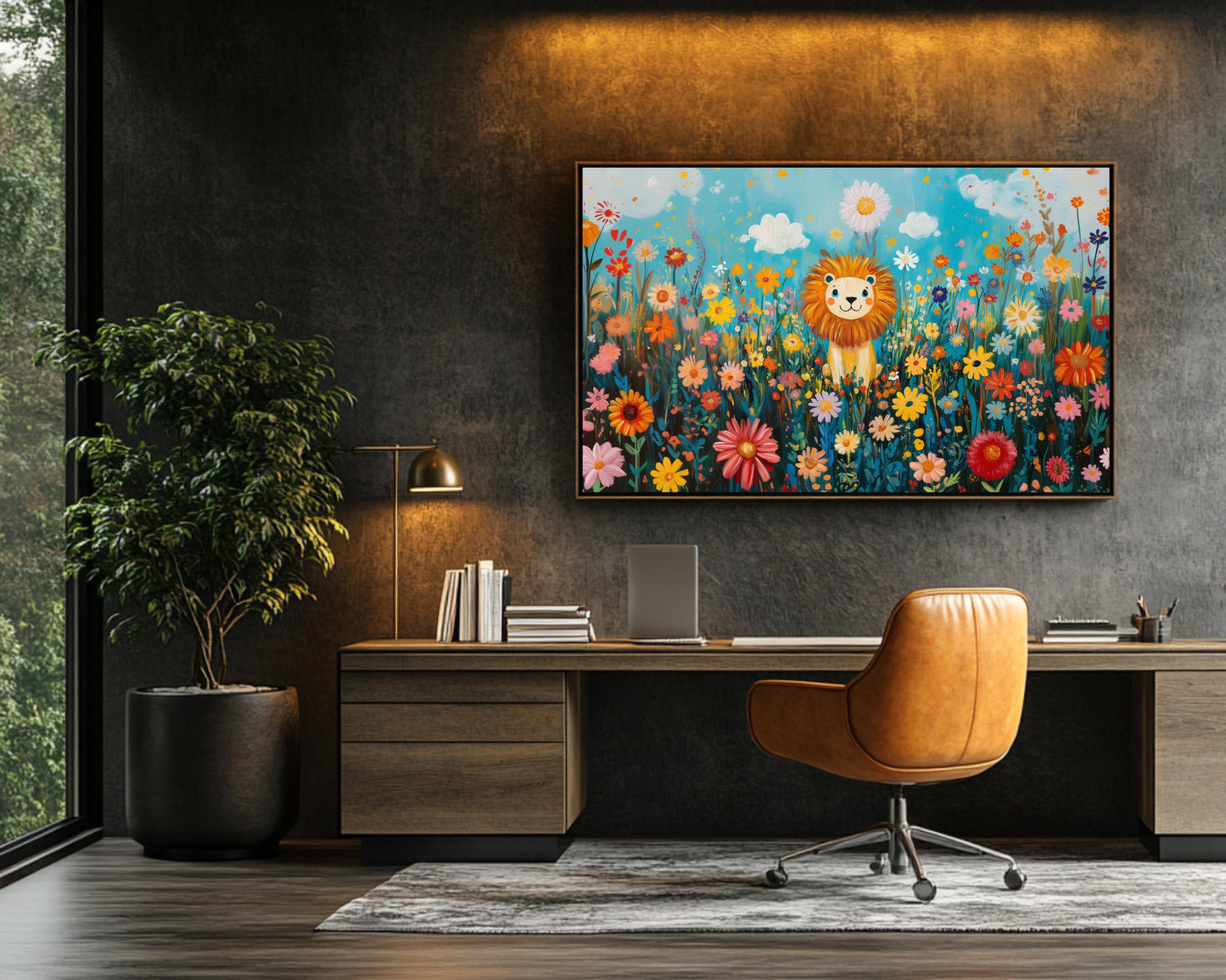 Cheerful Lion African American Wall Art Canvas for Kids