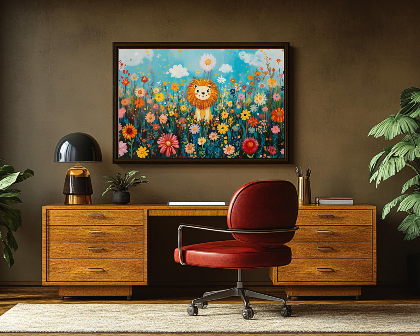 Cheerful Lion African American Wall Art Canvas for Kids
