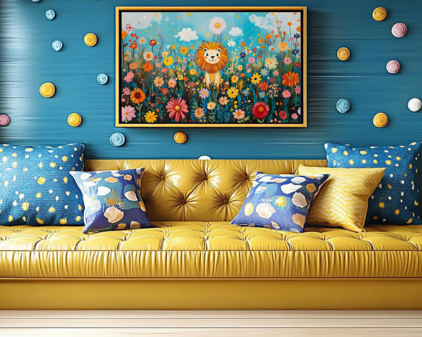 Cheerful Lion African American Wall Art Canvas for Kids