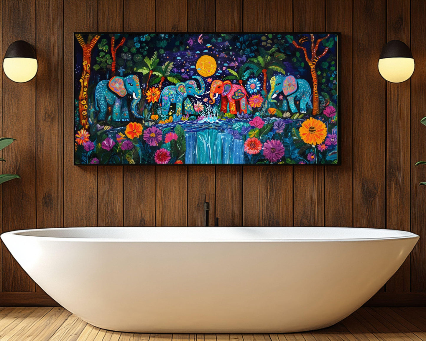 Elephant Jungle Family African American Wall Art