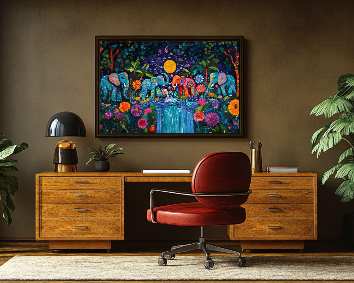 Elephant Jungle Family African American Wall Art