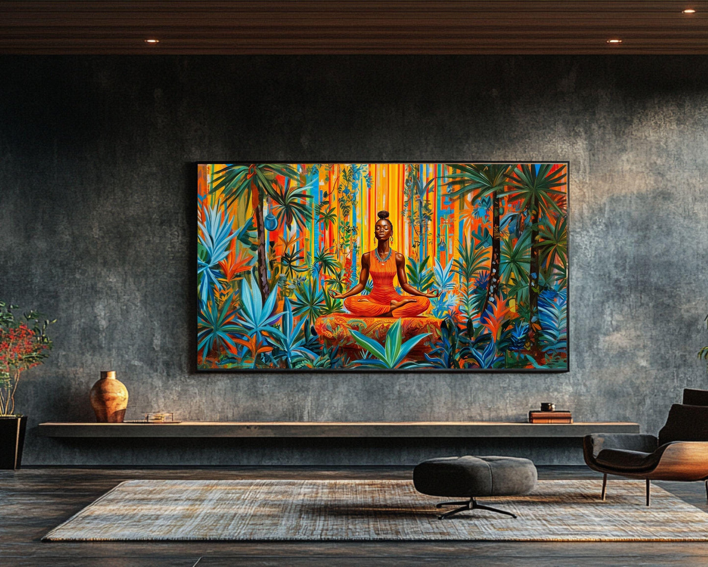 Black Woman Art Meditating in Jungle