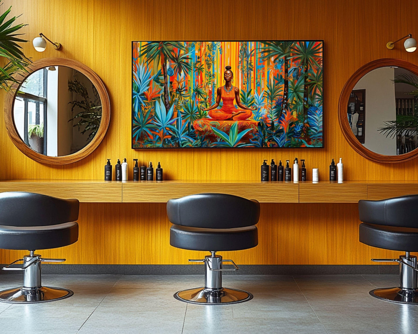 Black Woman Art Meditating in Jungle
