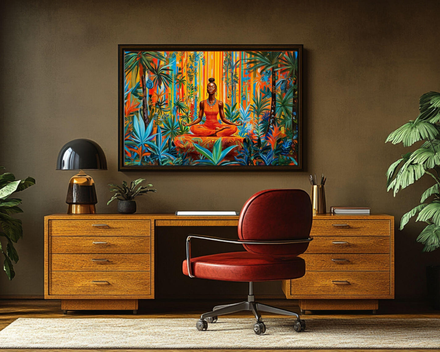 Black Woman Art Meditating in Jungle
