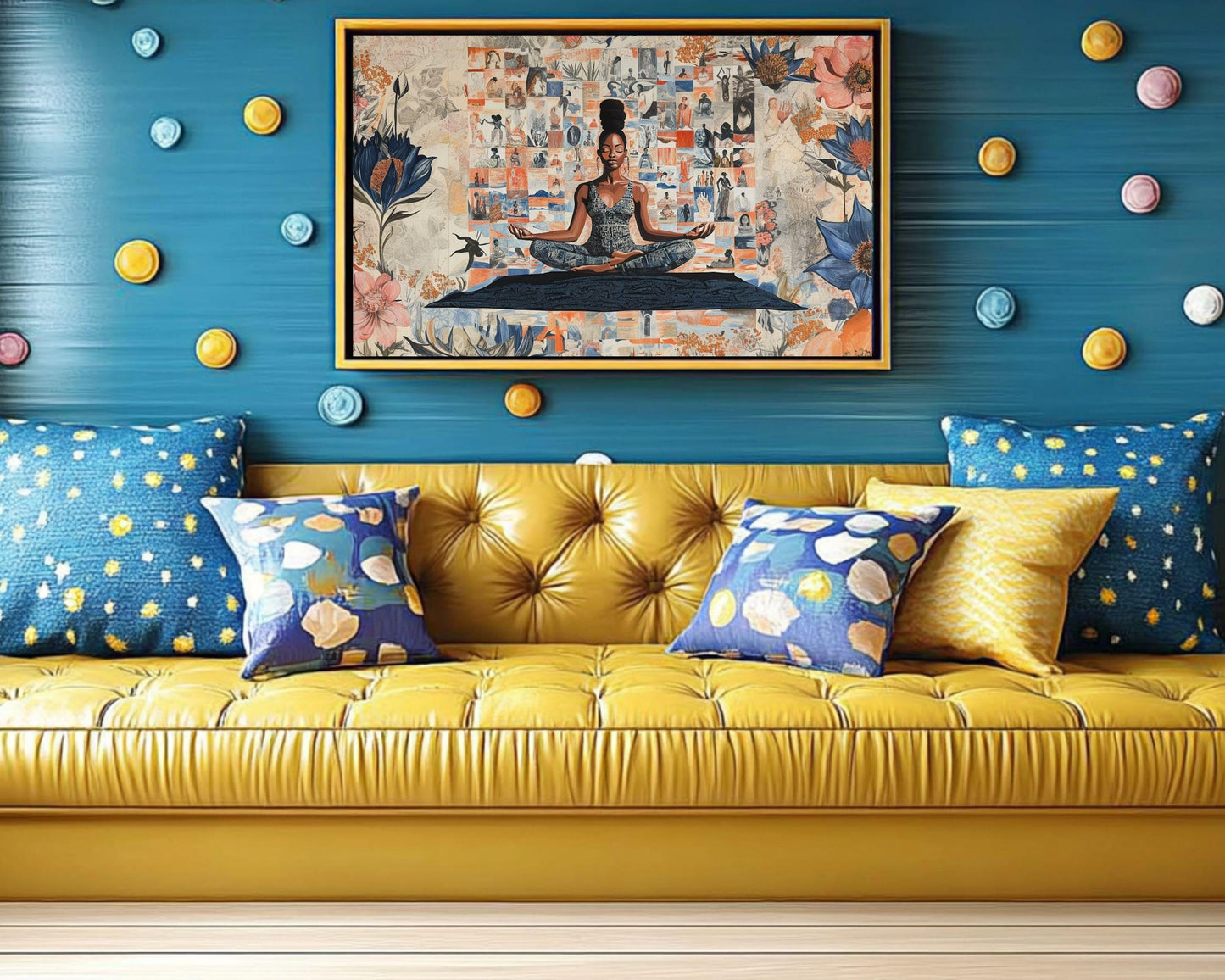 Meditative Black Woman Floral African American Canvas Art