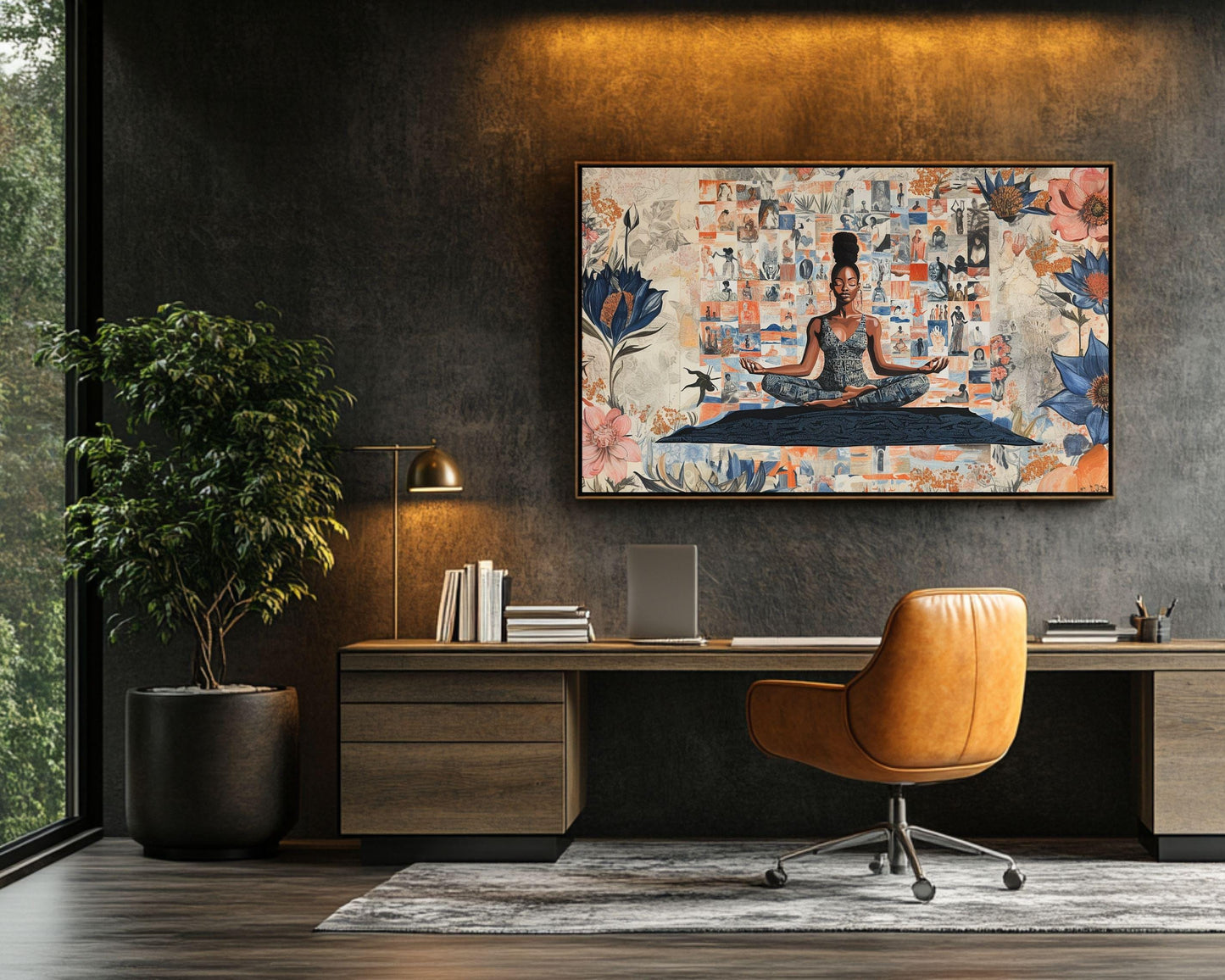 Meditative Black Woman Floral African American Canvas Art