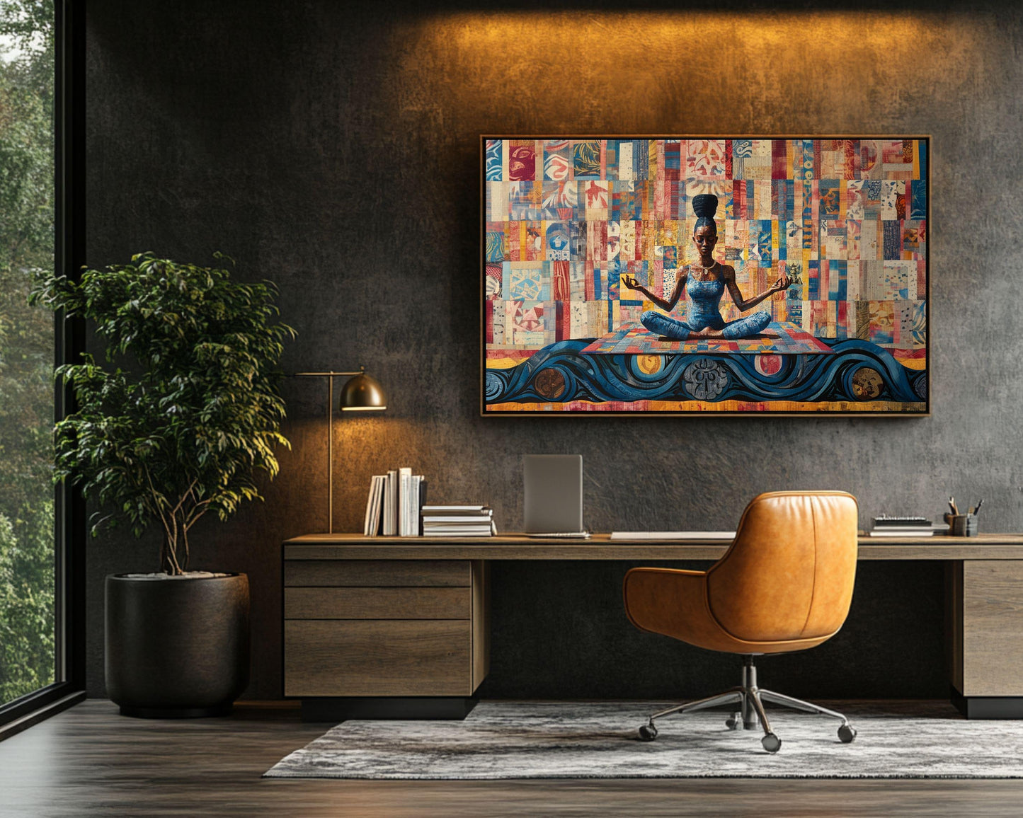 Meditative Black Woman African American Quilt Wall Art Canvas