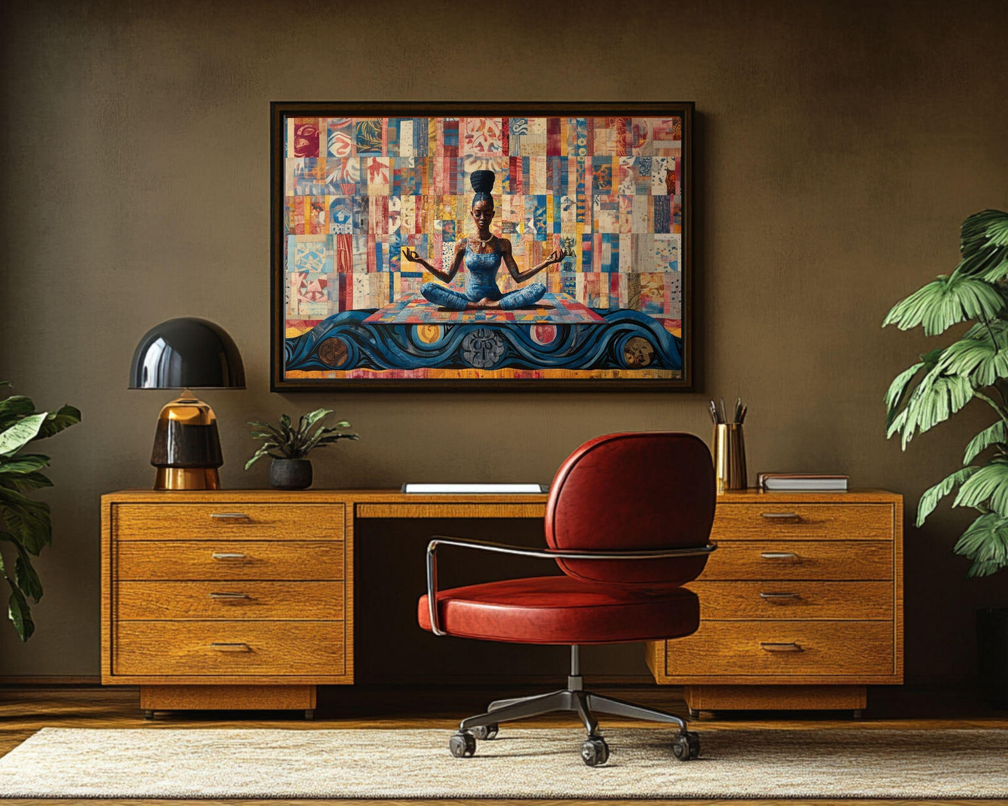 Meditative Black Woman African American Quilt Wall Art Canvas