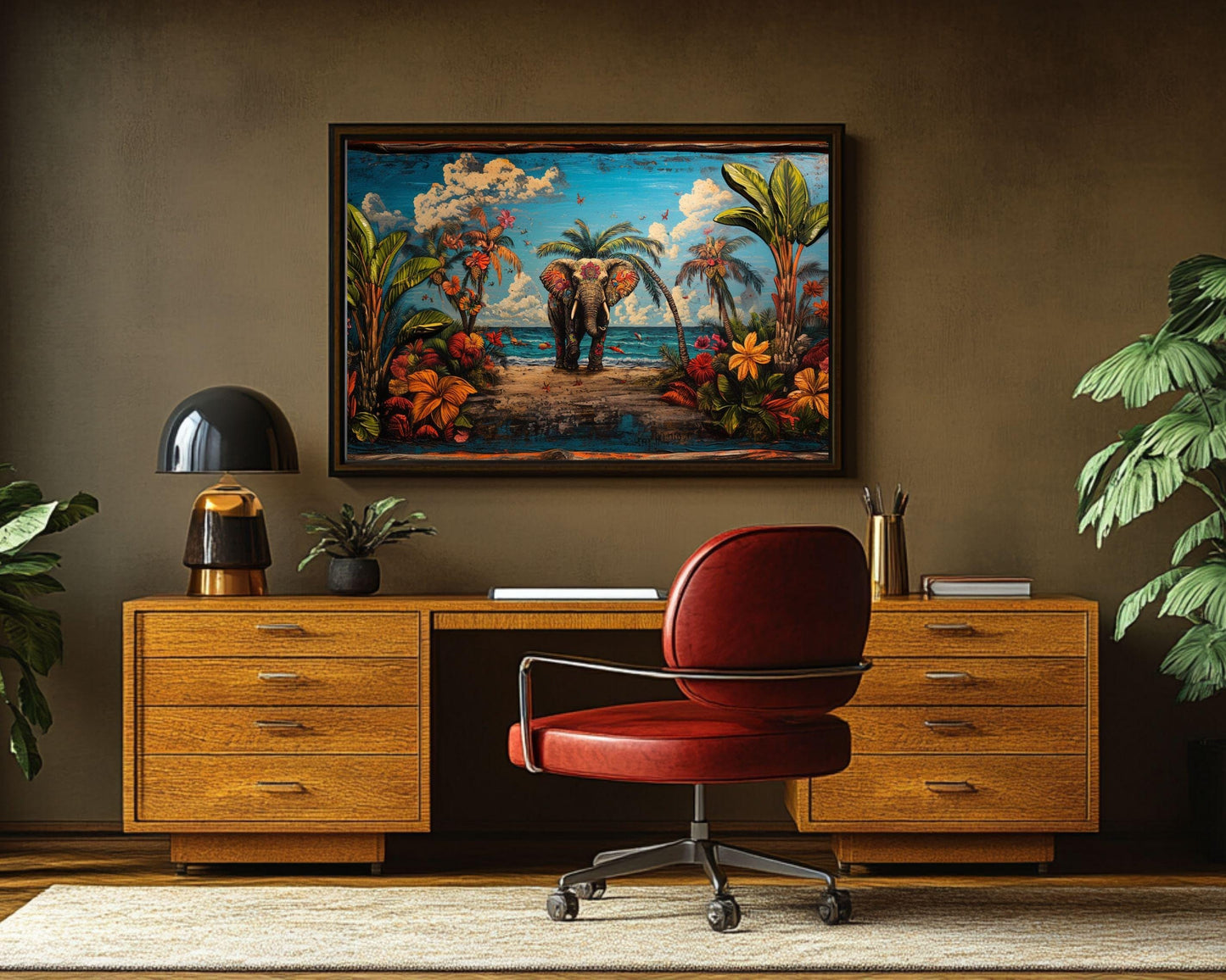 Tropical Elephant Black Art Afrocentric African American Wall Decor