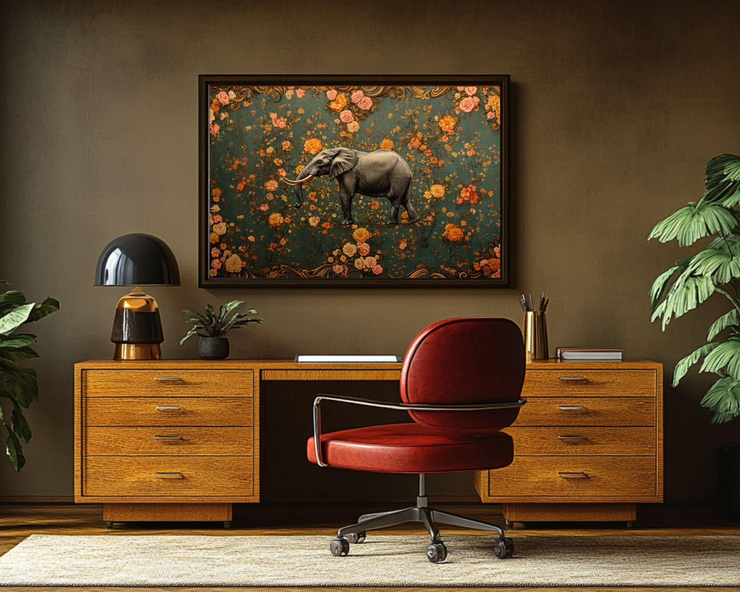 Floral Elephant African American Wall Art