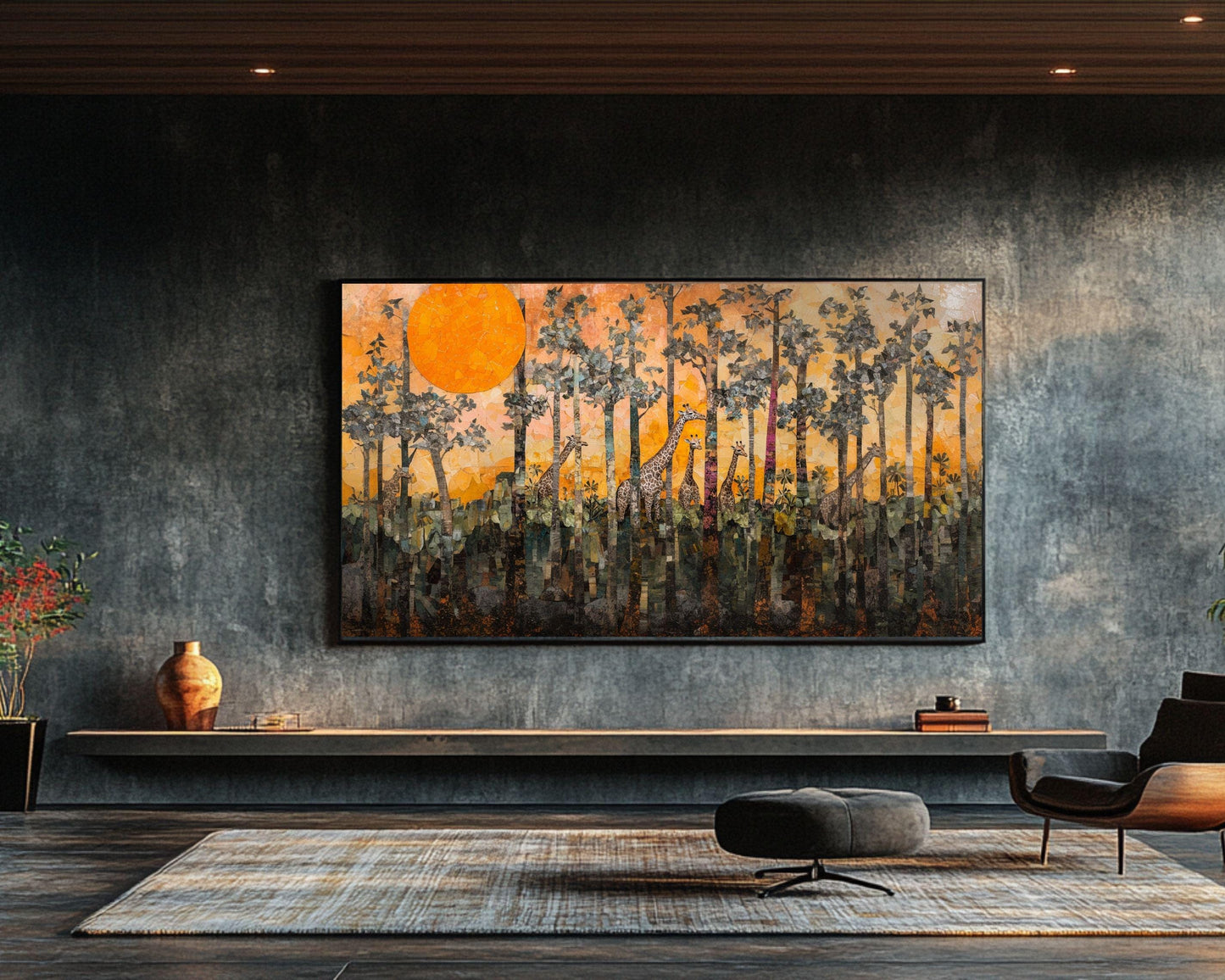 Giraffe Forest Canvas Black Art African American Wall Decor