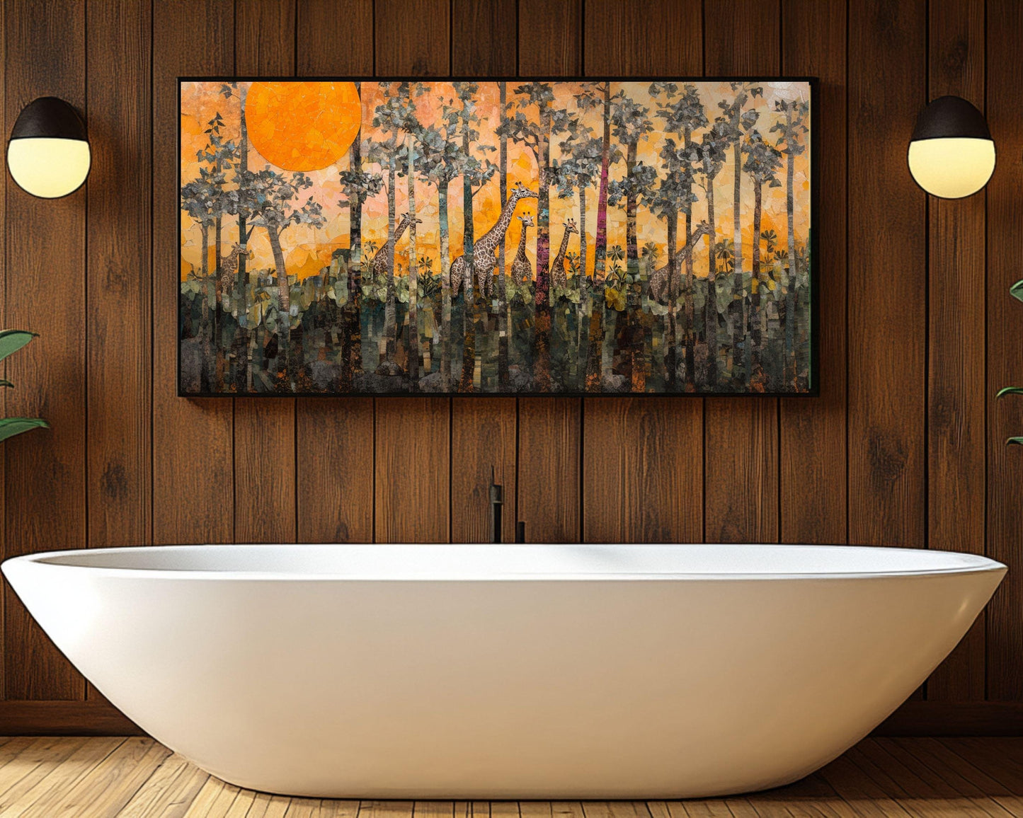 Giraffe Forest Canvas Black Art African American Wall Decor