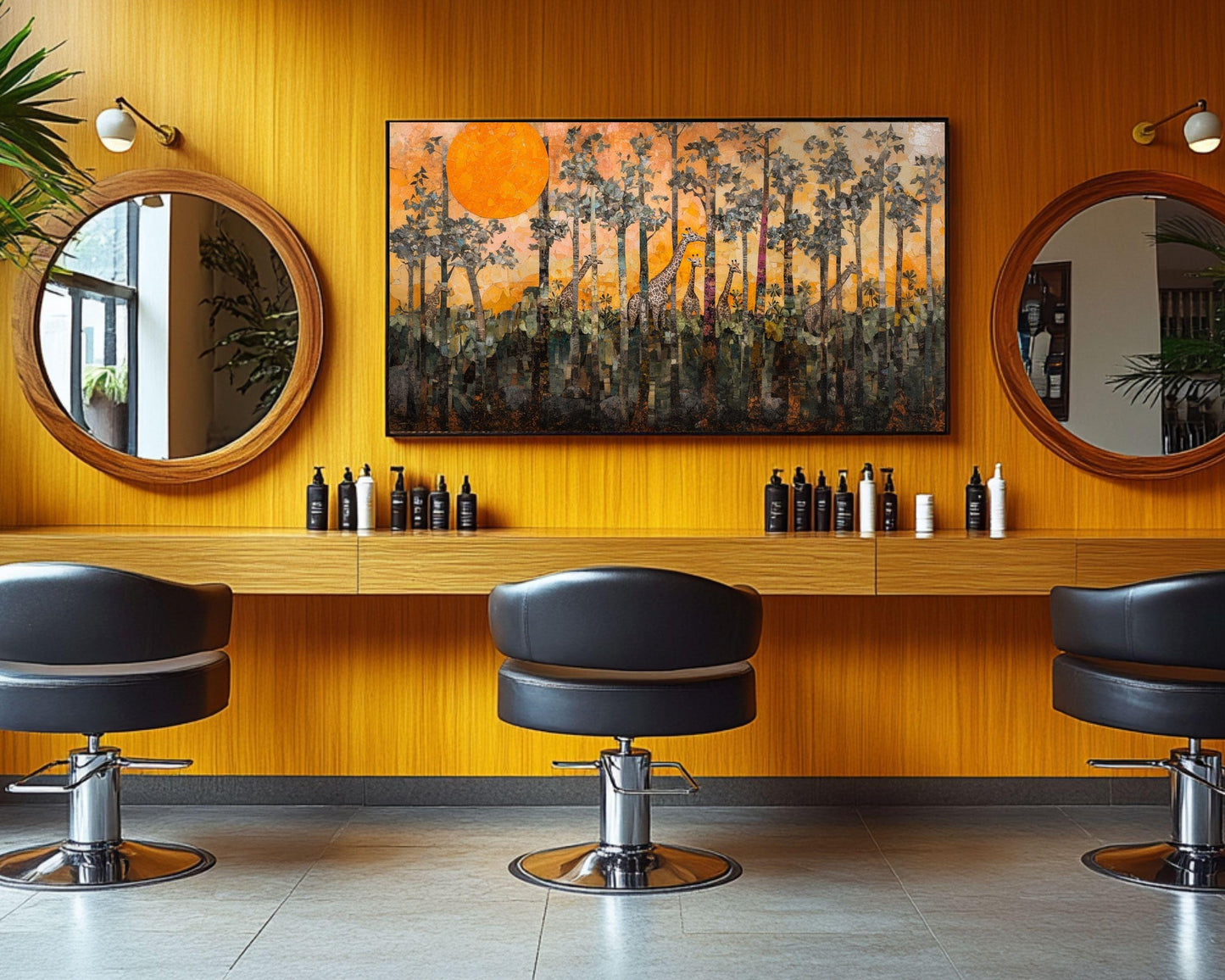 Giraffe Forest Canvas Black Art African American Wall Decor