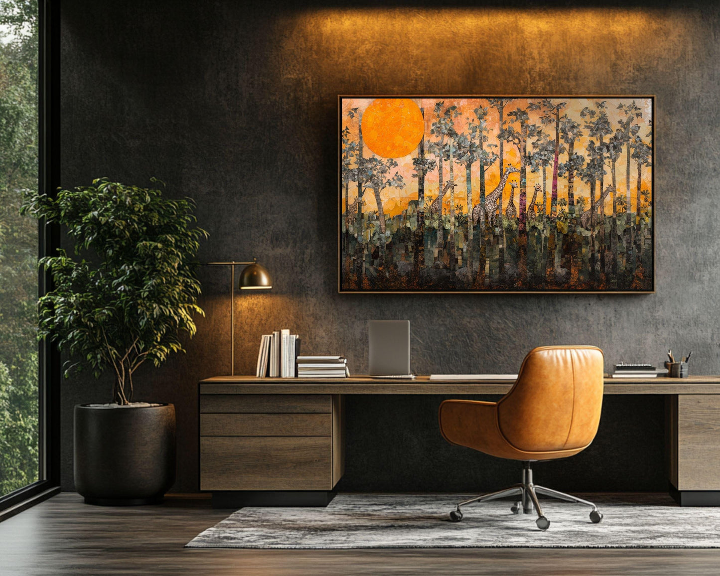 Giraffe Forest Canvas Black Art African American Wall Decor