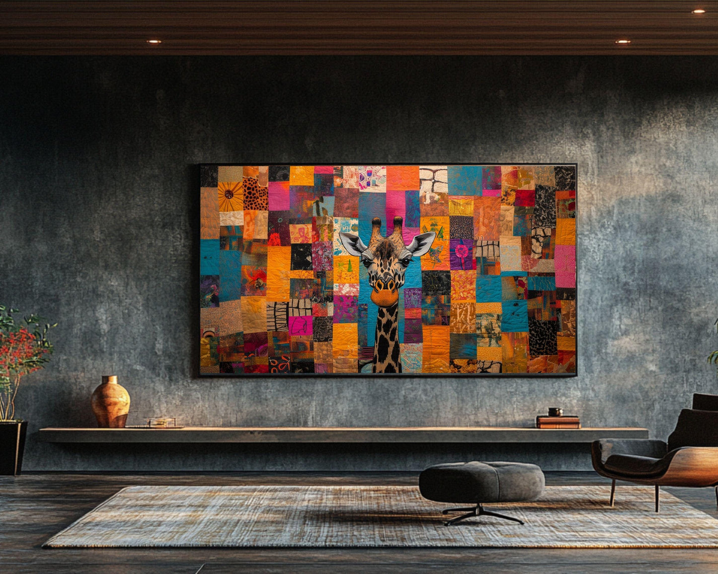 Colorful Giraffe Canvas Black Art African American Wall Decor