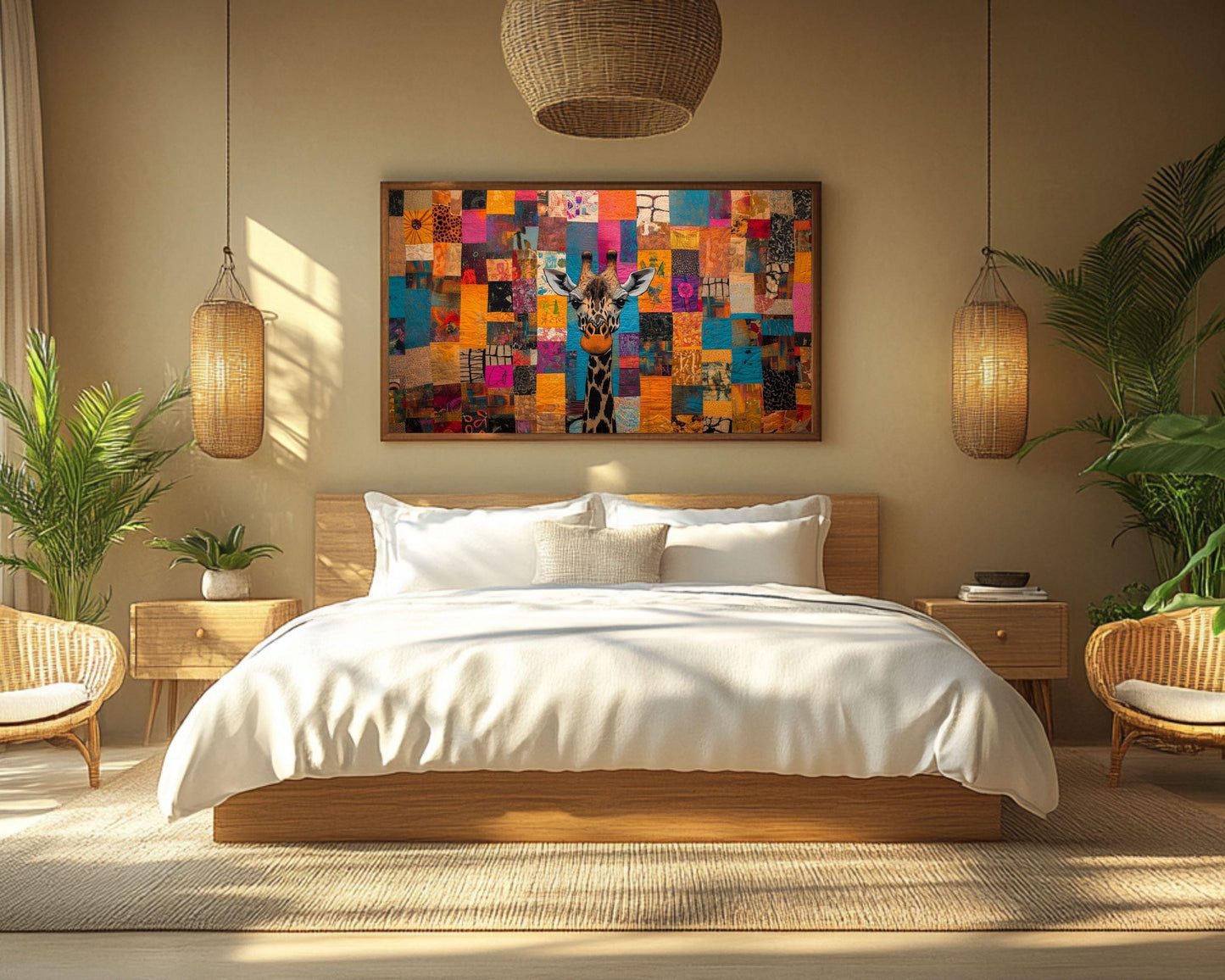 Colorful Giraffe Canvas Black Art African American Wall Decor